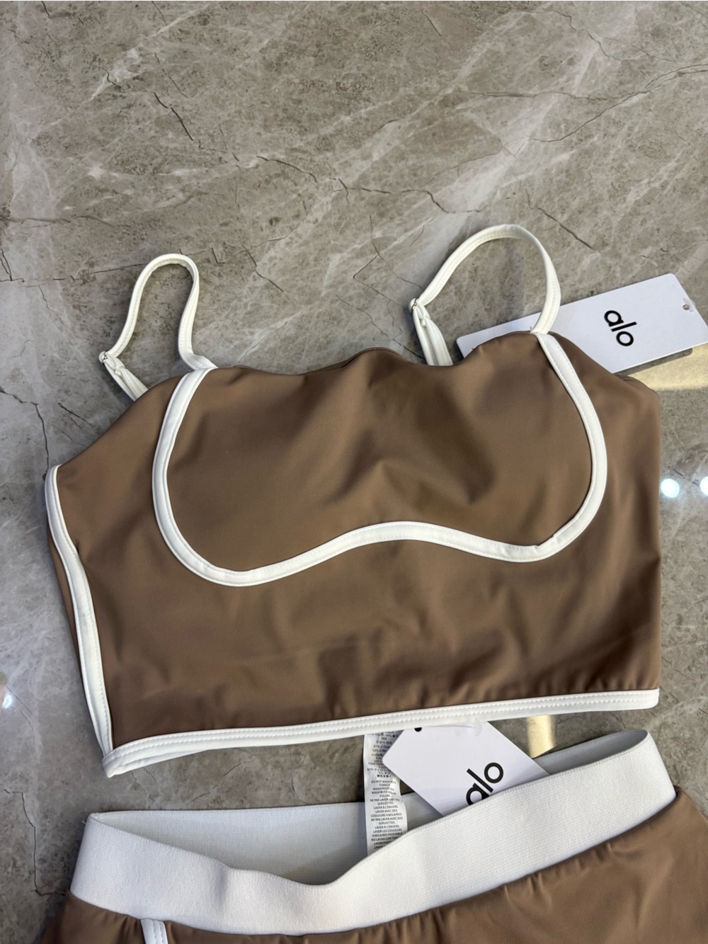 ALO Yoga Tan and White Backless Crop Top & Skirt Set - Picture 3 of 7